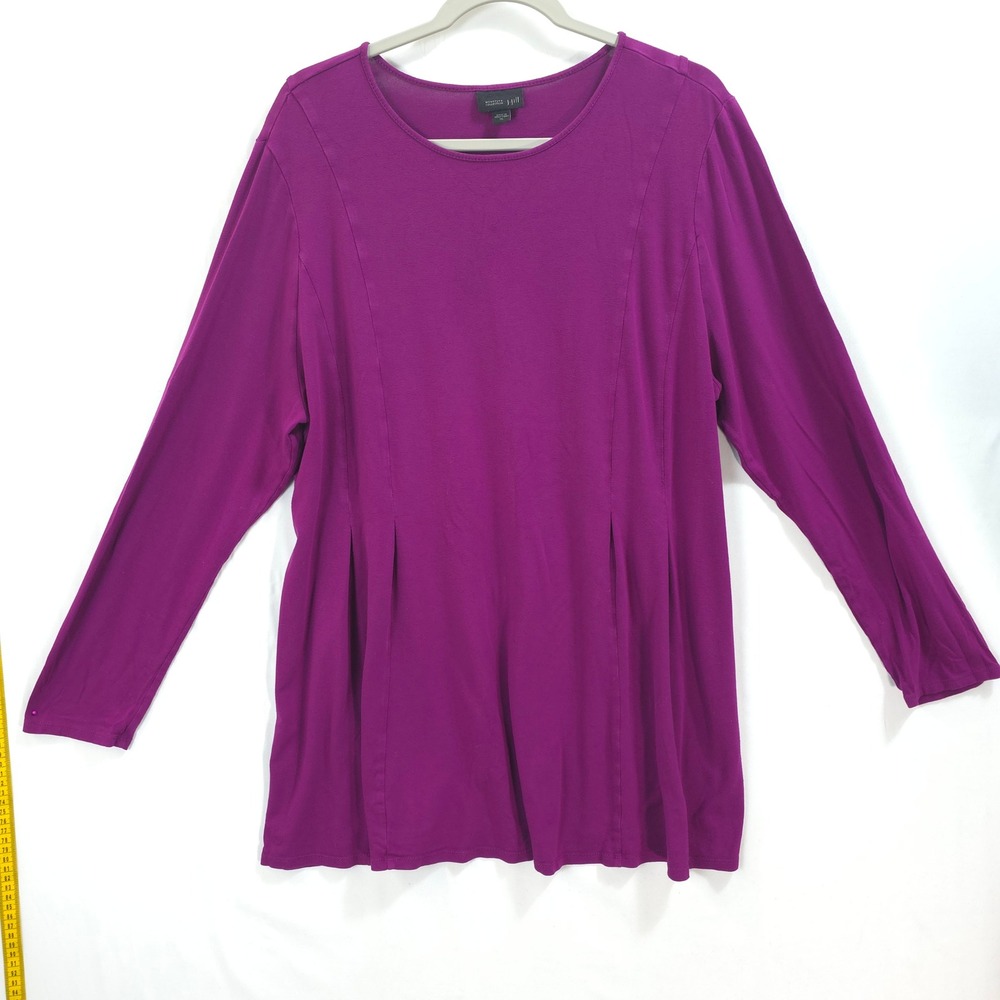 J. Jill Wearever Knit Tunic Pleated Waist Magenta Stretch Women XL Long Sleeve